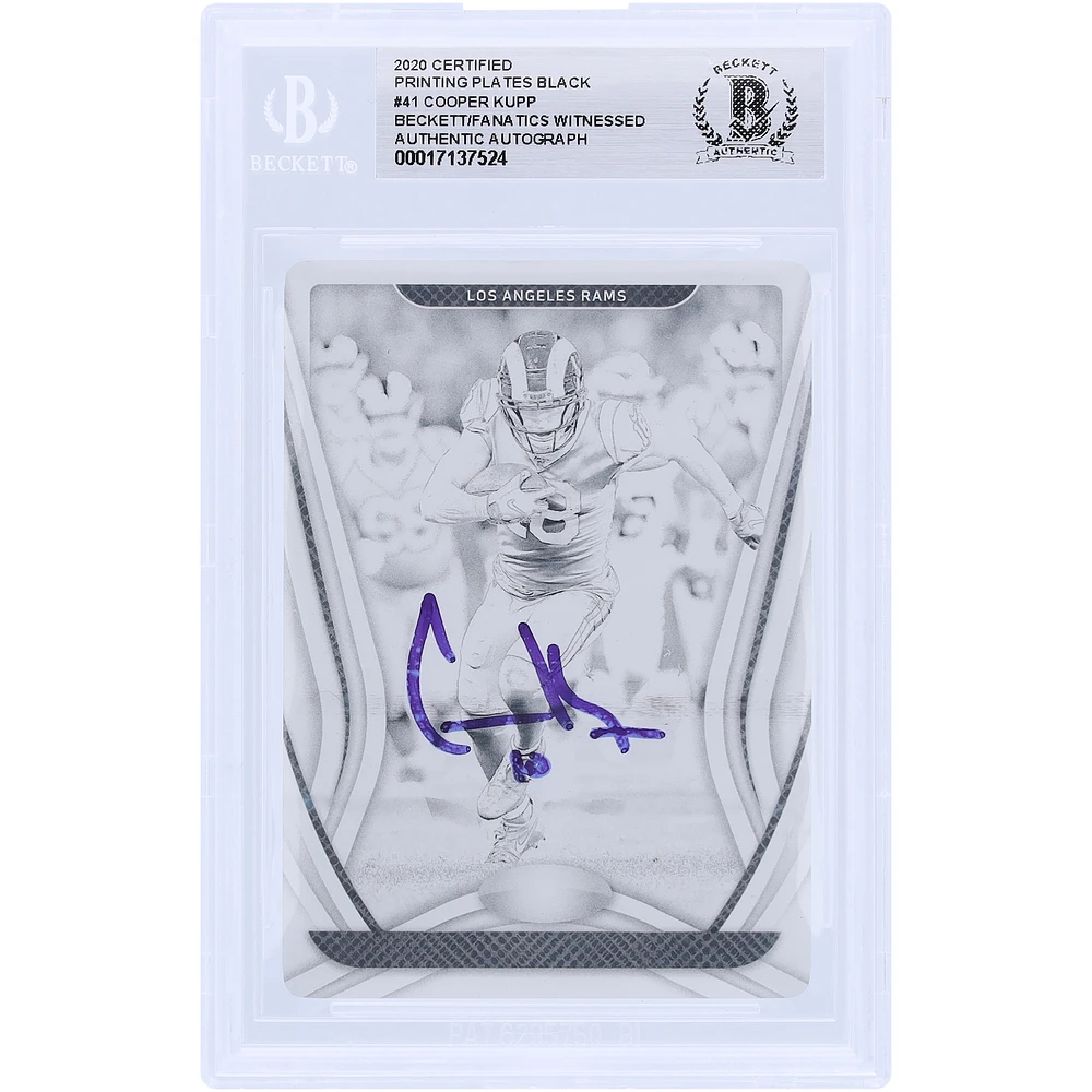 Cooper Kupp Los Angeles Rams Autographed 2020 Panini Certified Black Printing Plate #41 #1/1 Beckett Fanatics Witnessed Authenticated Card