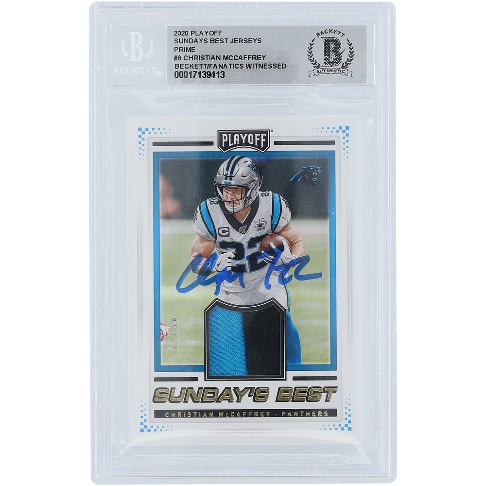 Christian McCaffrey Carolina Panthers Autographed 2020 Panini Playoff Gold Sunday's Best Jersey Dual-Color Relic #SB-CM #/50 Beckett Fanatics Witnessed Authenticated Card
