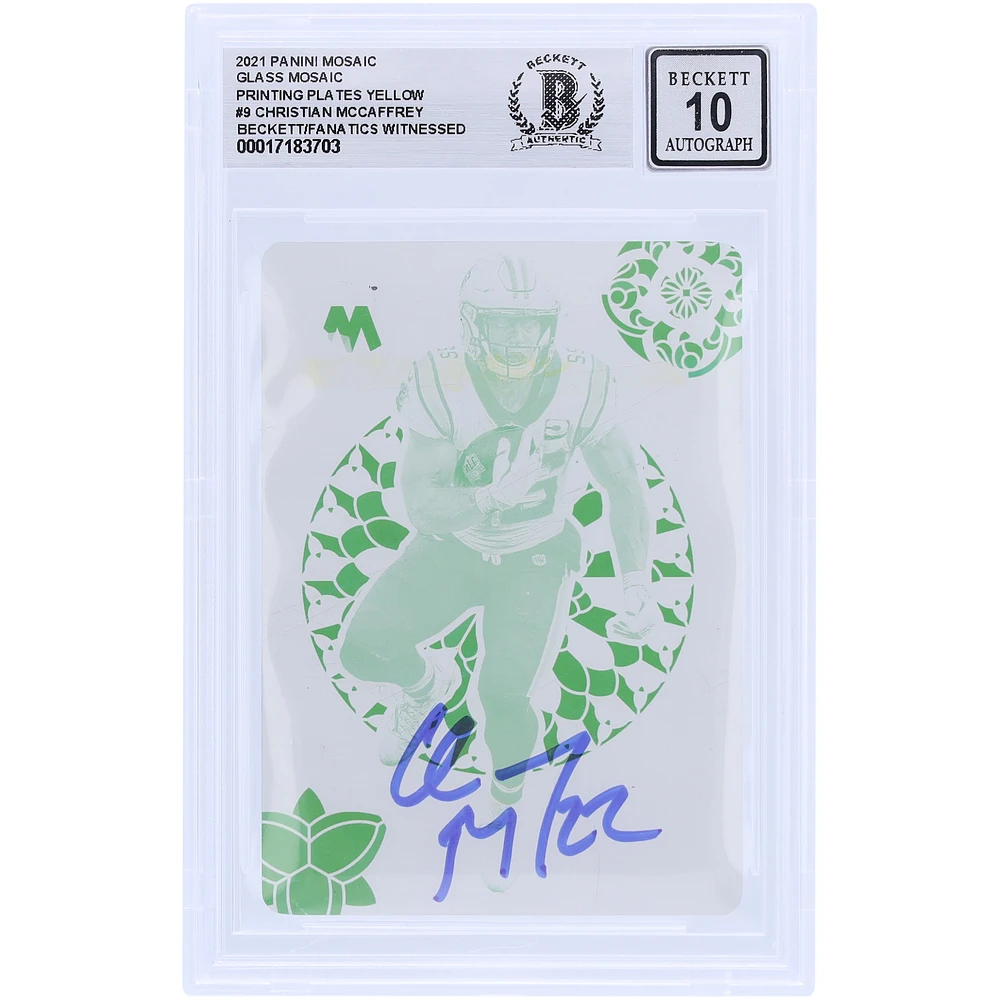 Christian McCaffrey Carolina Panthers Autographed 2021 Panini Mosaic Yellow Printing Plate #9 #1/1 Beckett Fanatics Witnessed Authenticated 10 Card