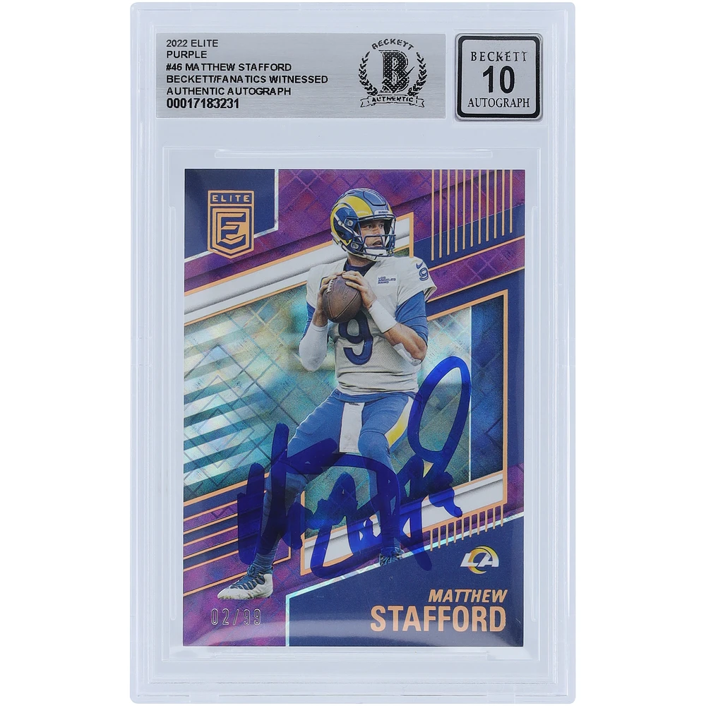Matthew Stafford Los Angeles Rams Autographed 2022 Panini Donruss Elite Purple #46 #/99 Beckett Fanatics Witnessed Authenticated 10 Card