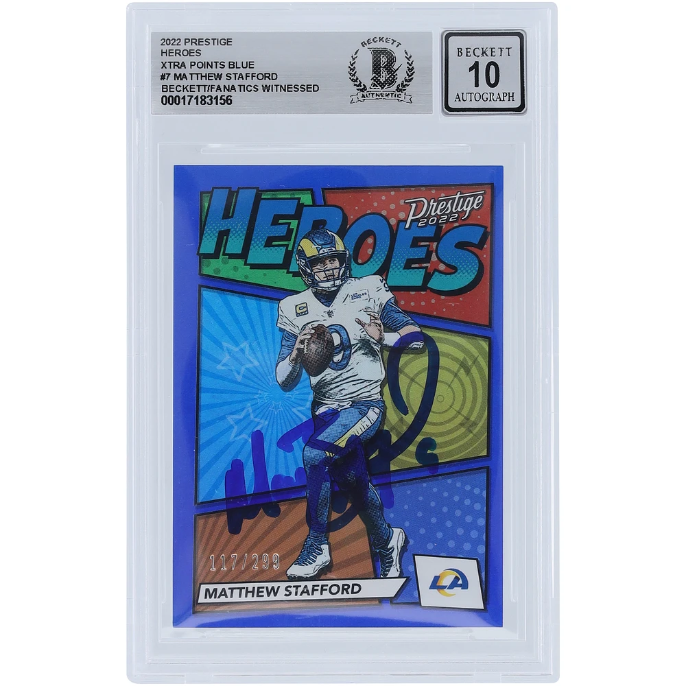 Matthew Stafford Los Angeles Rams Autographed 2022 Panini Prestige Heroes Xtra Point Blue #H-7 #/299 Beckett Fanatics Witnessed Authenticated 10 Card