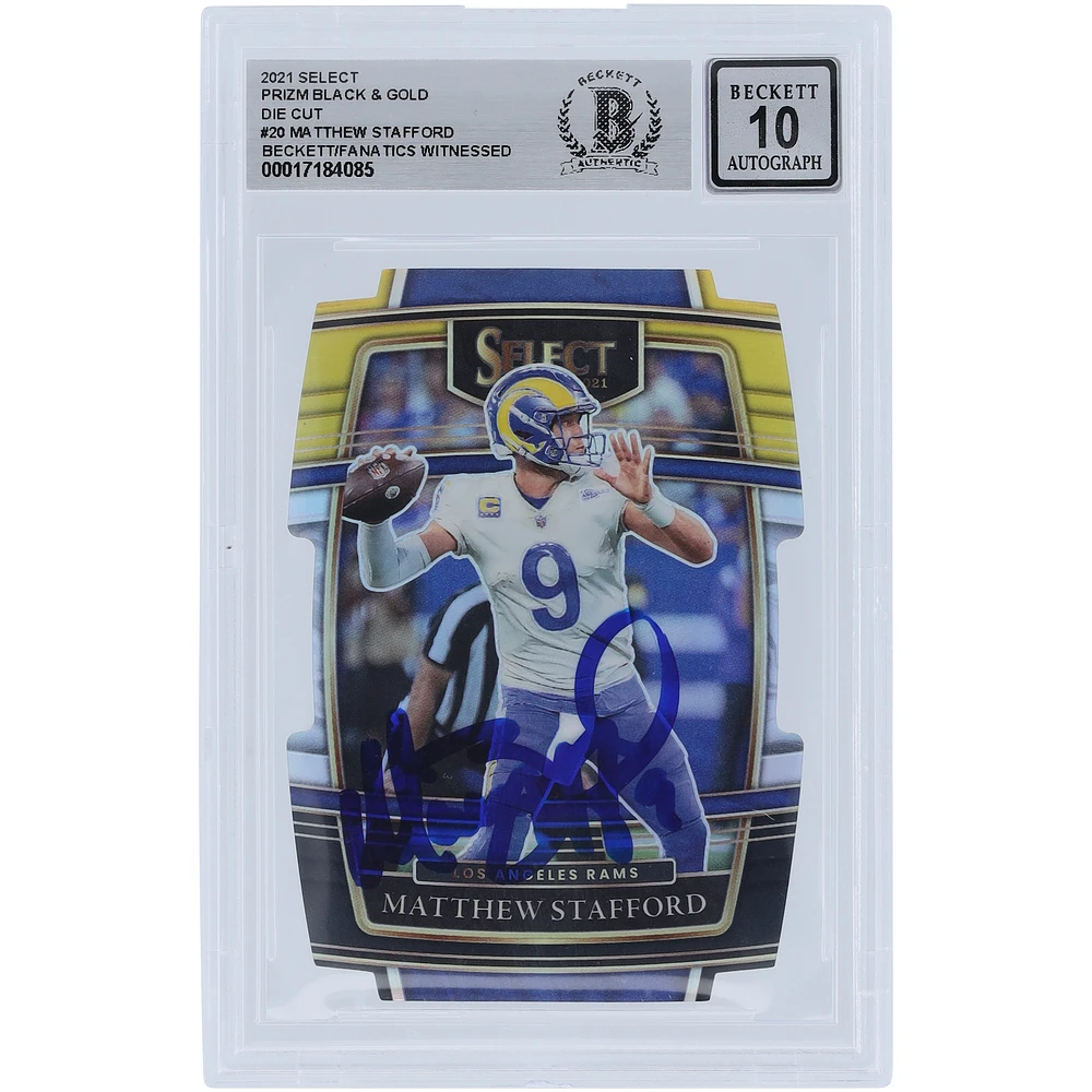 Matthew Stafford Los Angeles Rams Autographed 2021 Panini Select Black & Gold Prizm Die Cut #20 Beckett Fanatics Witnessed Authenticated 10 Card