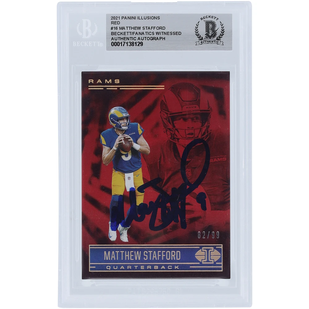 Matthew Stafford Los Angeles Rams Autographed 2021 Panini Illusions Red #16 #/99 Beckett Fanatics Witnessed Authenticated Card