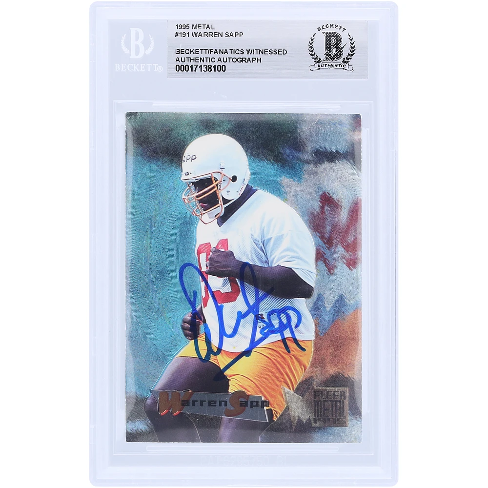 Warren Sapp Tampa Bay Buccaneers Autographed 1995 Fleer Metal #191 Beckett Fanatics Witnessed Authenticated Rookie Card