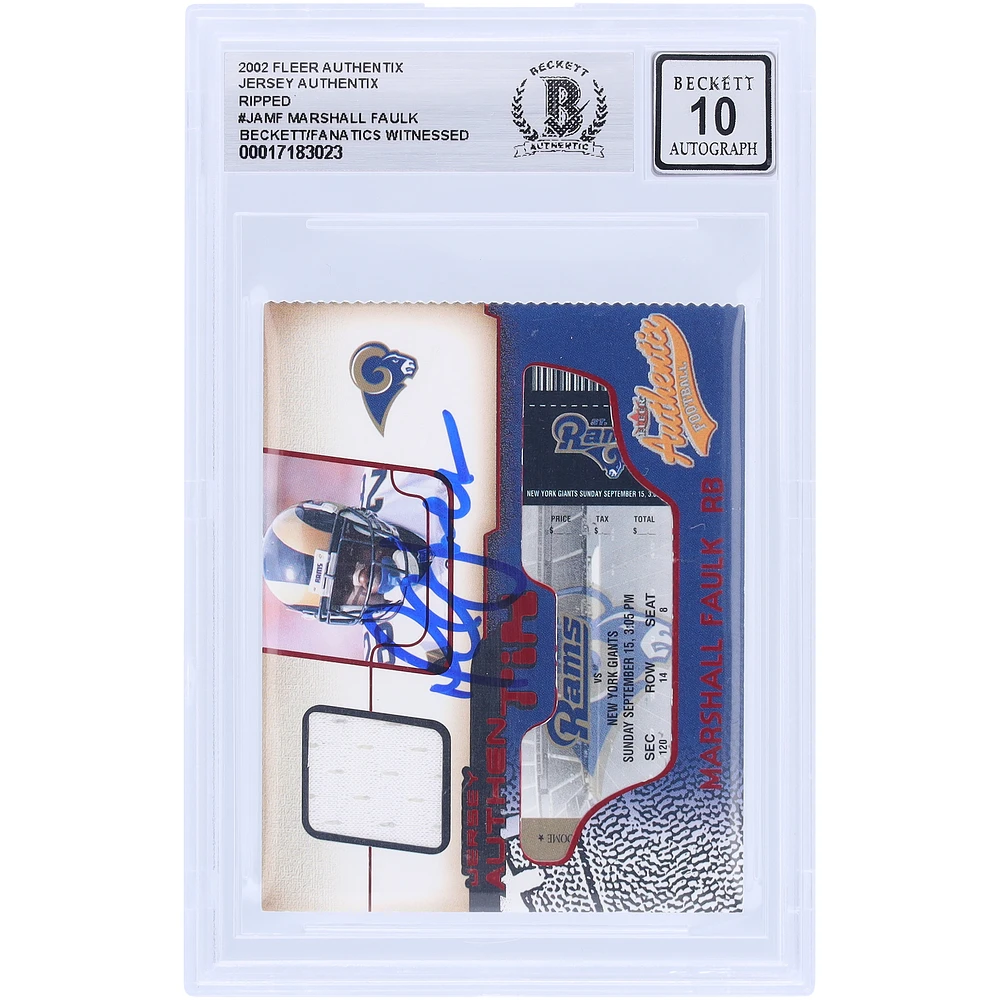 Marshall Faulk St. Louis Rams Autographed 2002 Fleer Authentix Jersey Authentix Relic #JA-MF Beckett Fanatics Witnessed Authenticated Card