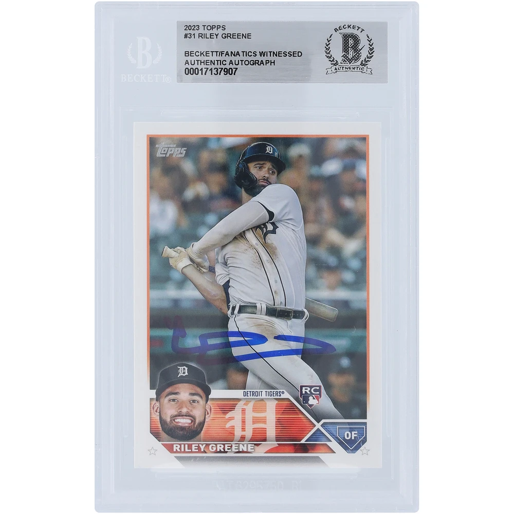 Riley Greene Detroit Tigers Autographed 2023 Topps #31 Beckett Fanatics Witnessed Authenticated Rookie Card