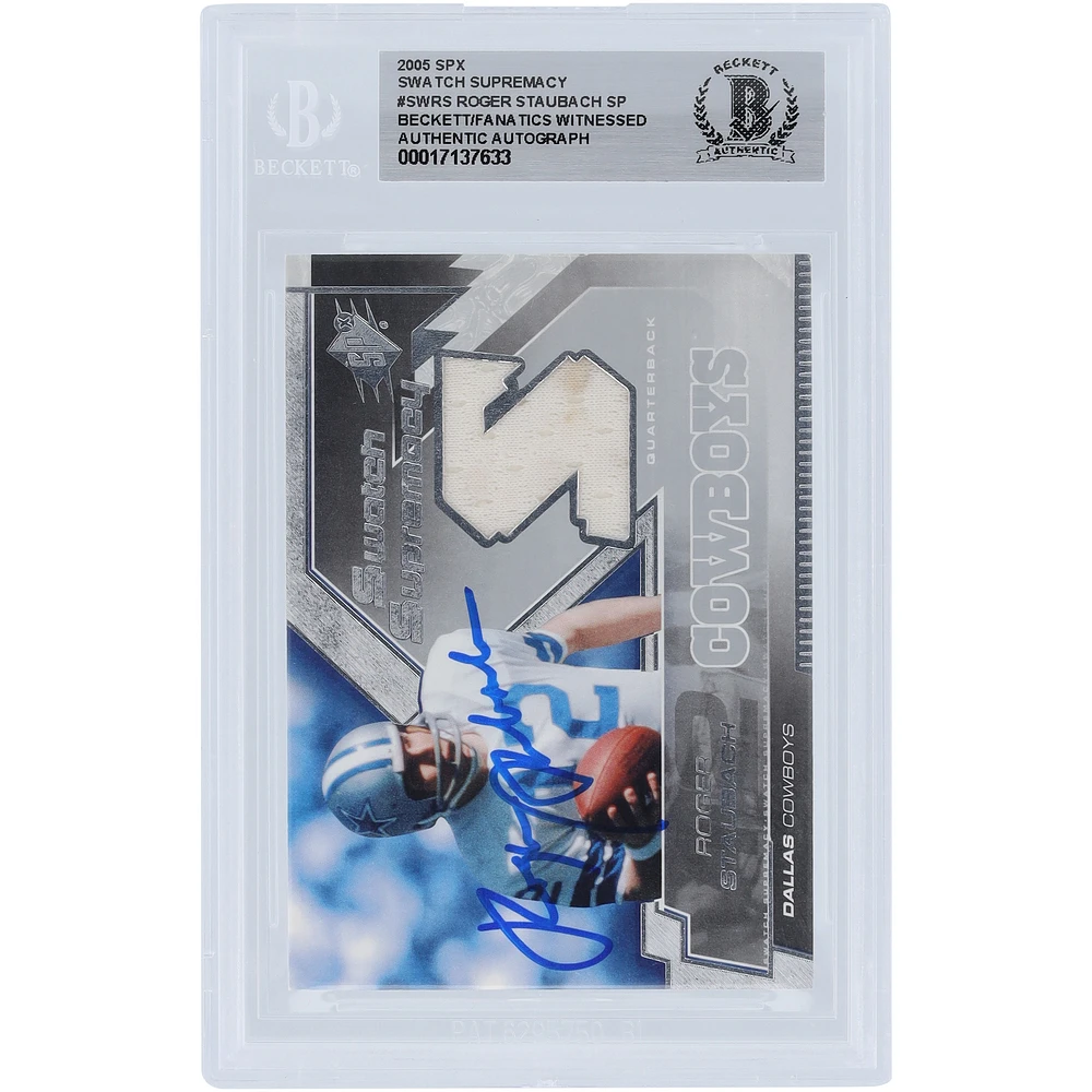 Roger Staubach Dallas Cowboys Autographed 2005 Upper Deck SPx Swatch Supremacy Relic #SW-RS Beckett Fanatics Witnessed Authenticated Card