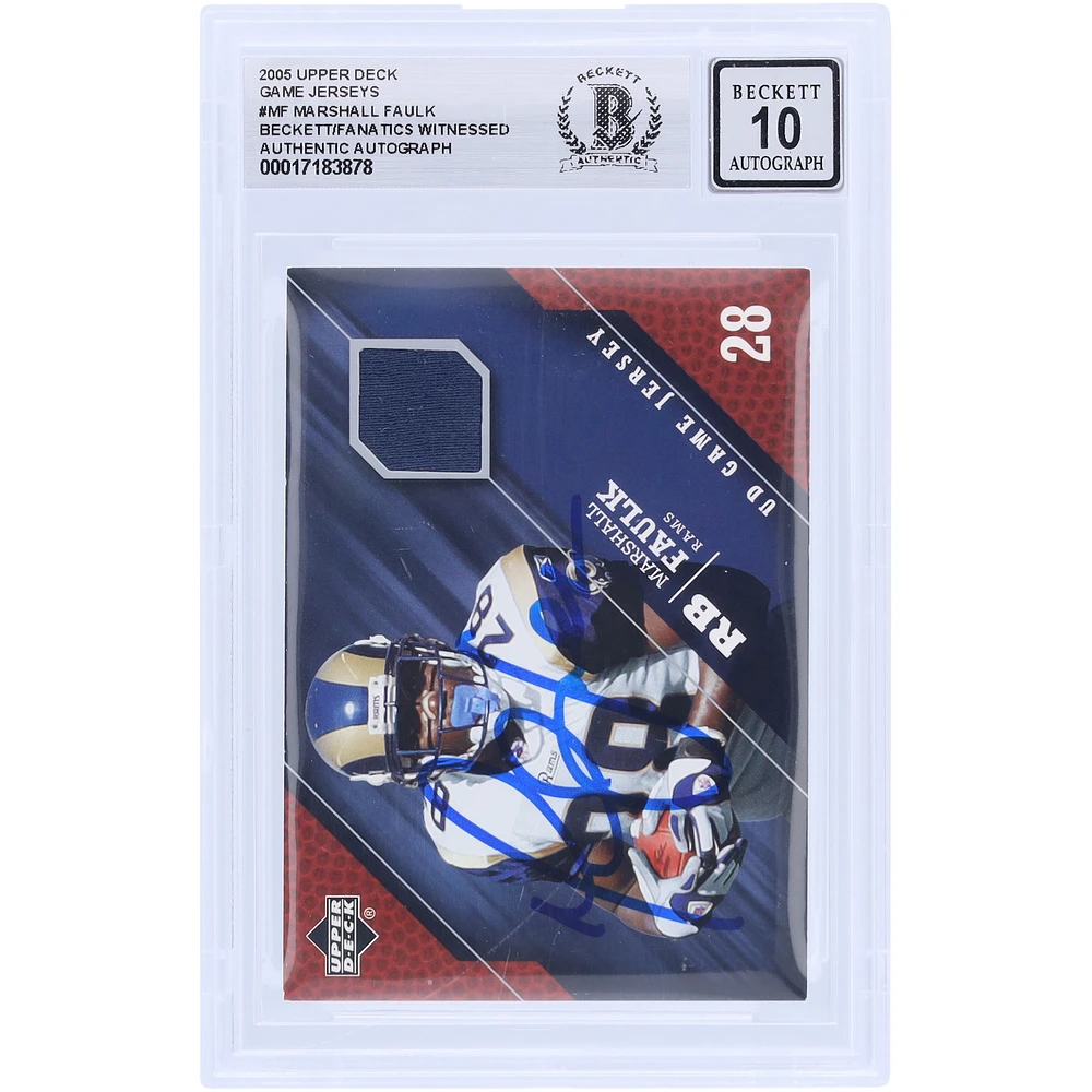 Marshall Faulk St. Louis Rams Autographed 2005 Upper Deck Game Jersey Relic #GJ-MF Beckett Fanatics Witnessed Authenticated Card