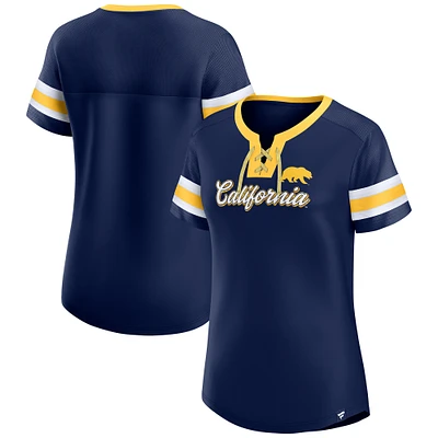 Women's Fanatics Navy Cal Bears Iconic Athena Lace-Up T-Shirt