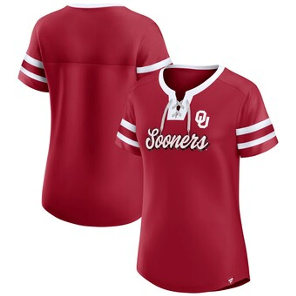 Women's Fanatics Crimson Oklahoma Sooners Iconic Athena Lace-Up T-Shirt