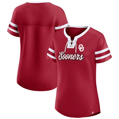 Women's Fanatics Crimson Oklahoma Sooners Iconic Athena Lace-Up T-Shirt