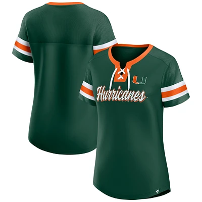 Women's Fanatics Green Miami Hurricanes Iconic Athena Lace-Up T-Shirt