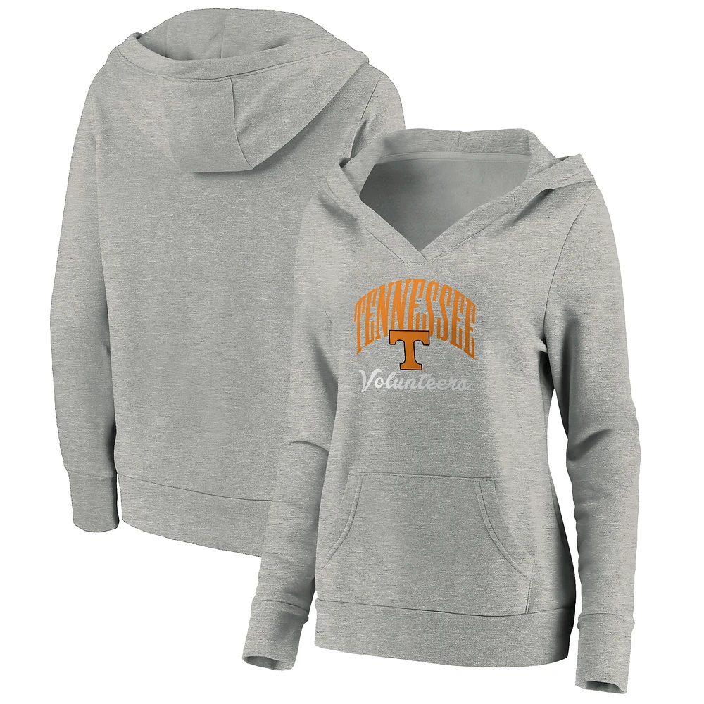 Women's Fanatics Gray Tennessee Volunteers Victory Script V-Neck Pullover Hoodie