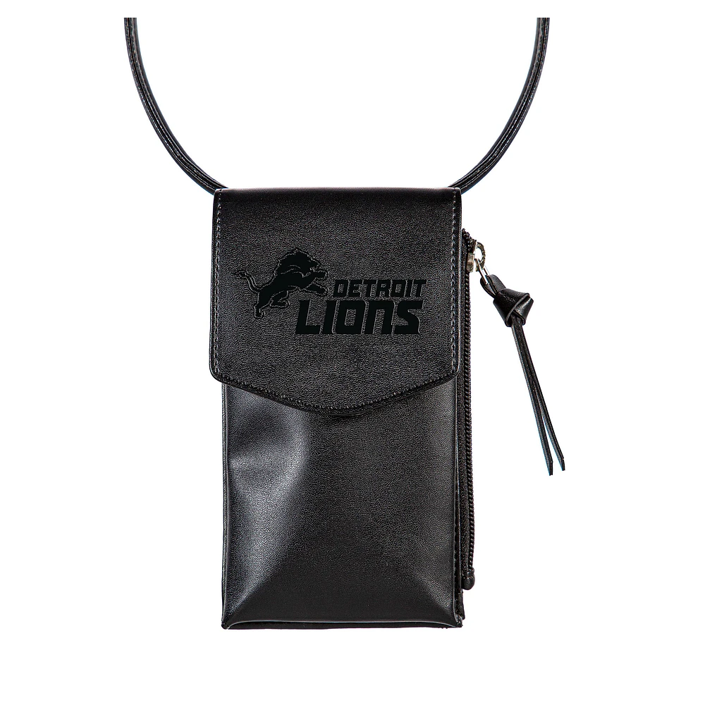 Black Detroit Lions Hybrid Leather Crossbody Cell Phone Wallet