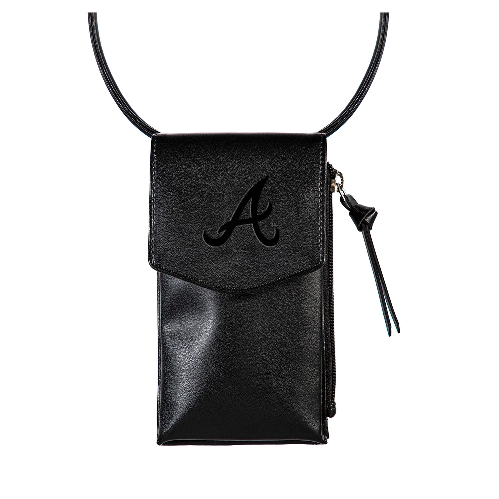 Black Atlanta Braves Hybrid Leather Crossbody Cell Phone Wallet