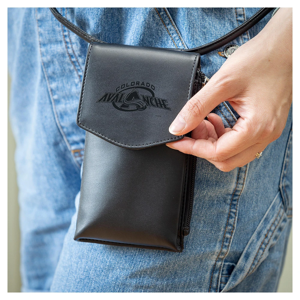 Black Colorado Avalanche Hybrid Leather Crossbody Cell Phone Wallet