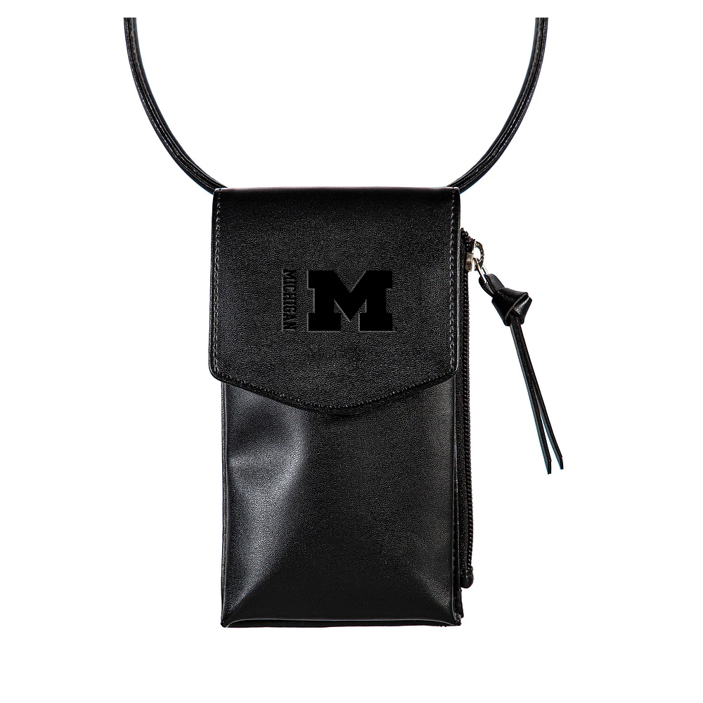 Black Michigan Wolverines Hybrid Leather Crossbody Cell Phone Wallet