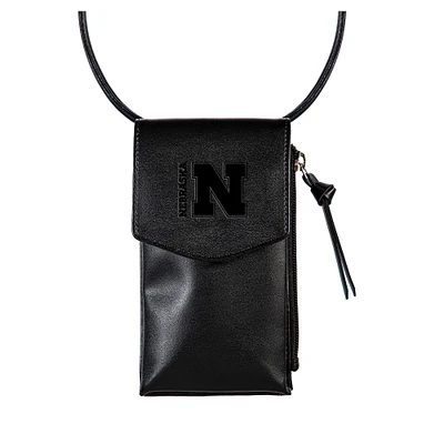 Black Nebraska Huskers Hybrid Leather Crossbody Cell Phone Wallet