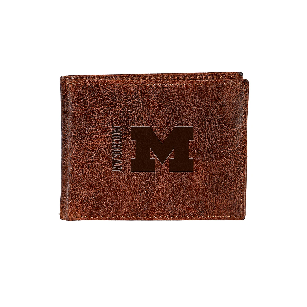 Michigan Wolverines Bi-Fold Leather Passcase Wallet