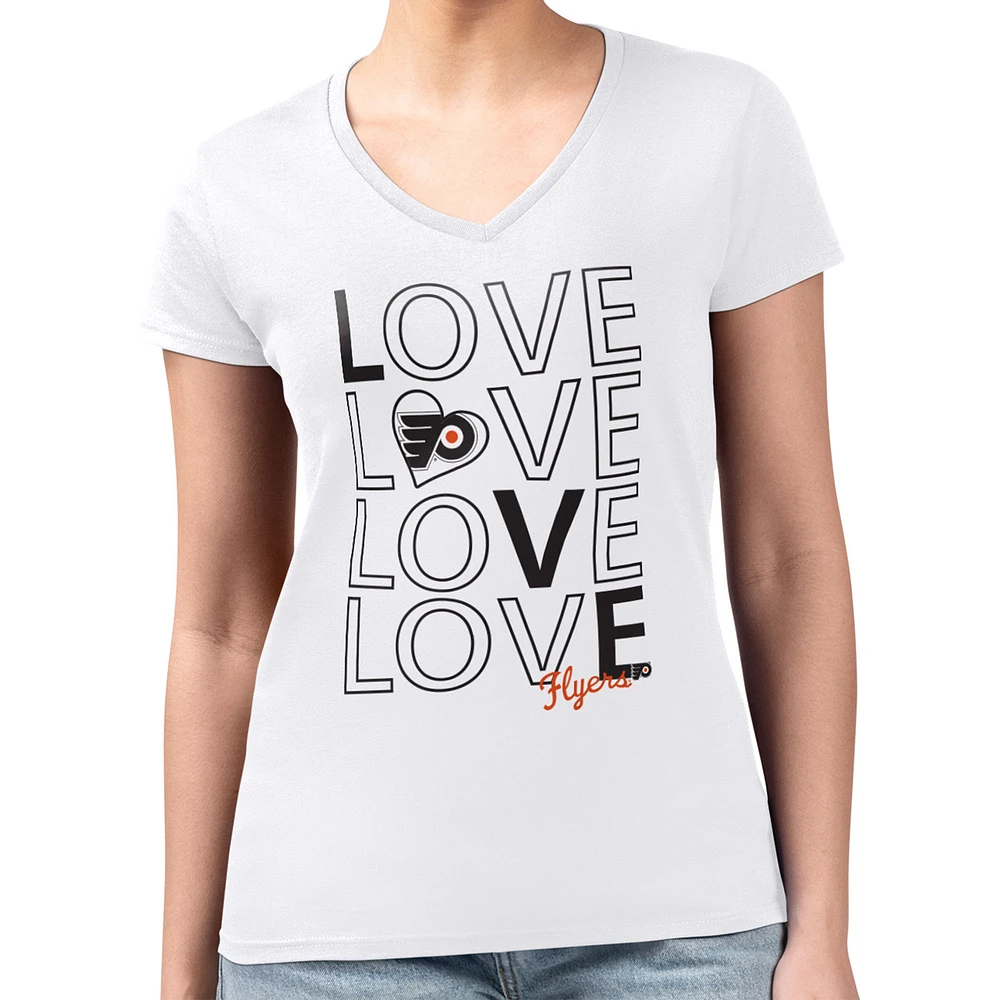 Women's G-III 4Her by Carl Banks White Philadelphia Flyers Super-Slim Fit Lightweight Love V-Neck T-Shirt