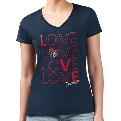 Women's G-III 4Her by Carl Banks Navy Florida Panthers Super-Slim Fit Lightweight Large Love Graphic V-Neck T-Shirt