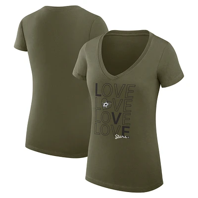 Women's G-III 4Her by Carl Banks Olive Dallas Stars Love V-Neck T-Shirt