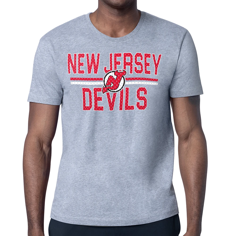 Men's Starter Heather Gray New Jersey Devils Mesh Look Team Name T-Shirt