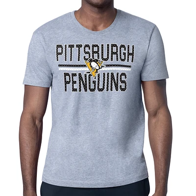 Men's Starter Heather Gray Pittsburgh Penguins Mesh Look Team Name T-Shirt