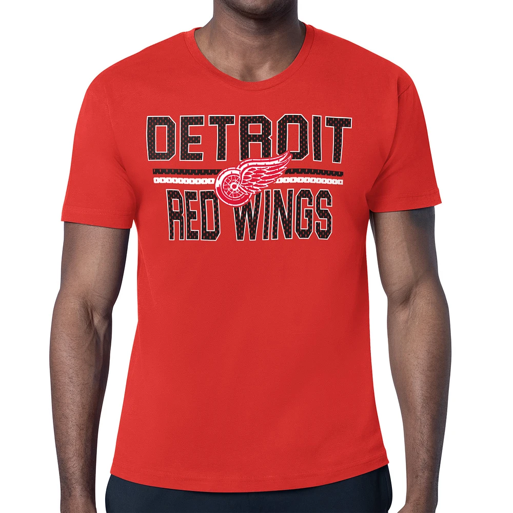 Men's Starter Red Detroit Wings Mesh Look Team Name T-Shirt