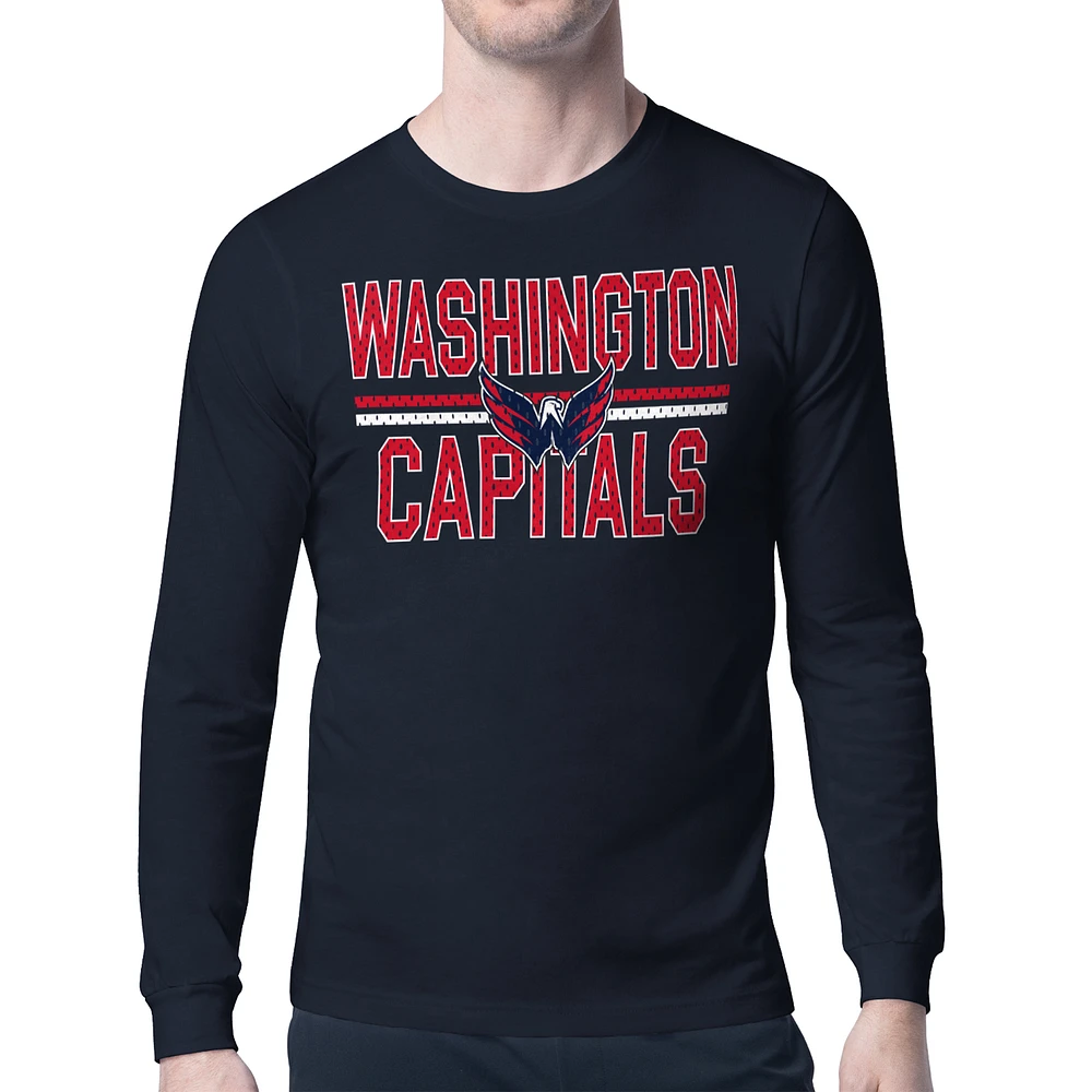 Men's Starter Navy Washington Capitals Mesh Look Team Name Long Sleeve T-Shirt