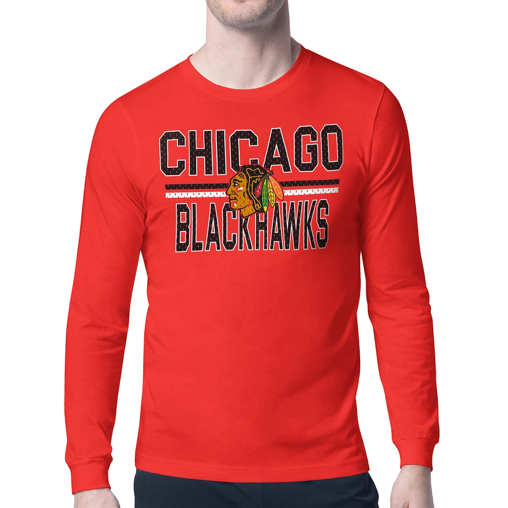 Men's Starter Chicago Blackhawks Mesh Look Team Name Long Sleeve T-Shirt