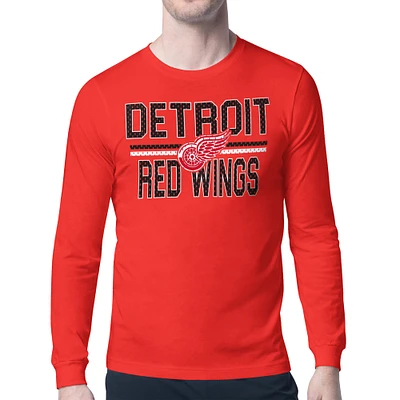 Men's Starter Red Detroit Wings Mesh Look Team Name Long Sleeve T-Shirt