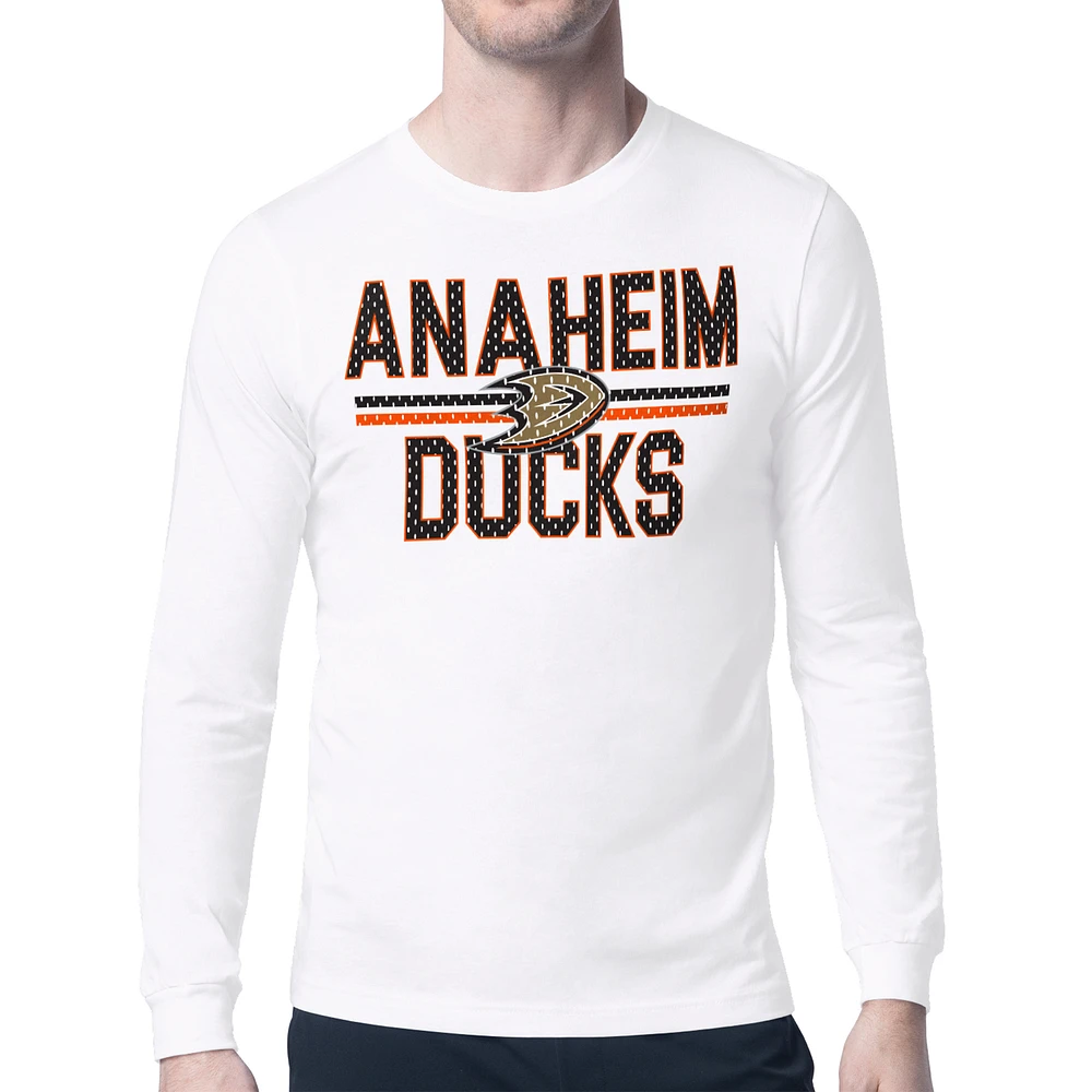 Men's Starter White Anaheim Ducks Mesh Look Team Name Long Sleeve T-Shirt