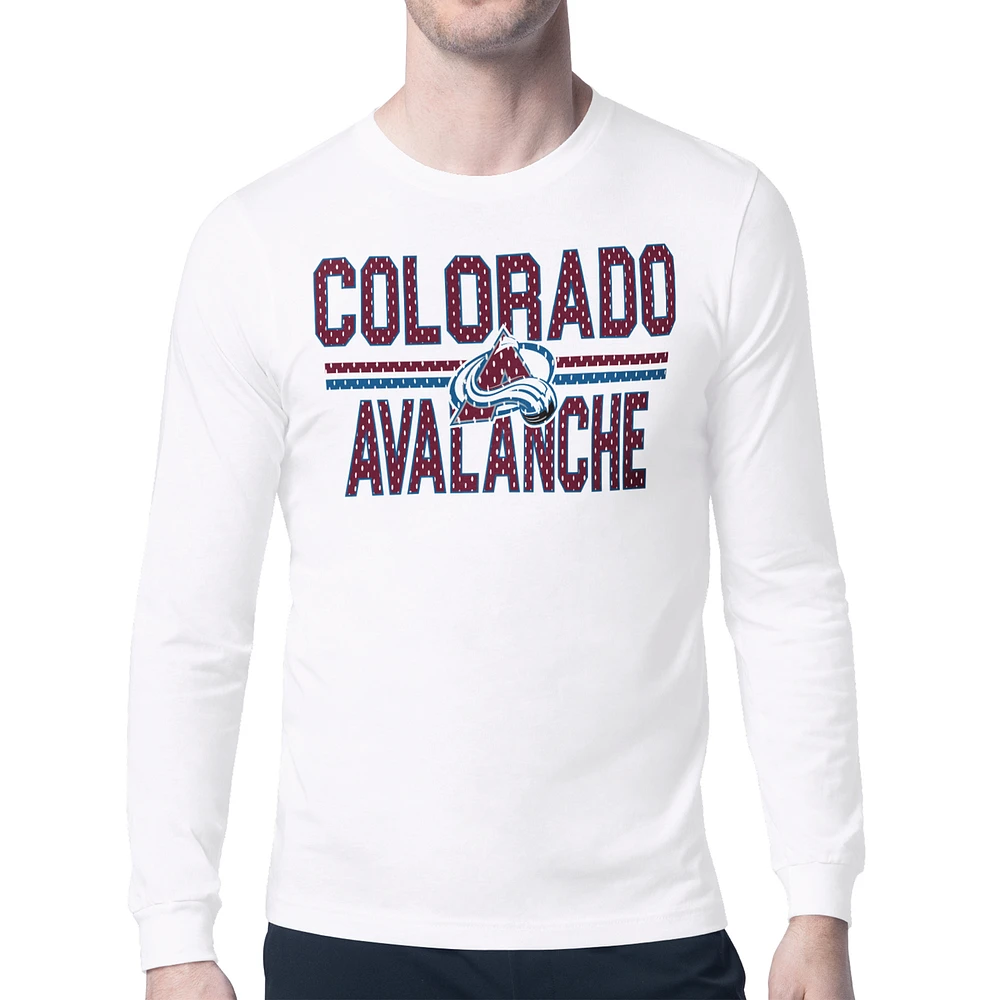 Men's Starter White Colorado Avalanche Mesh Look Team Name Long Sleeve T-Shirt