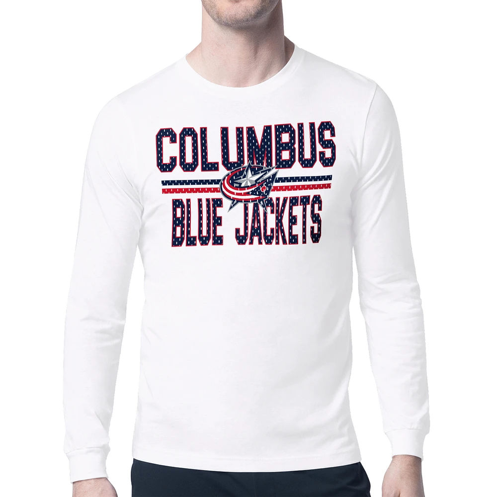 Men's Starter White Columbus Blue Jackets Mesh Look Team Name Long Sleeve T-Shirt