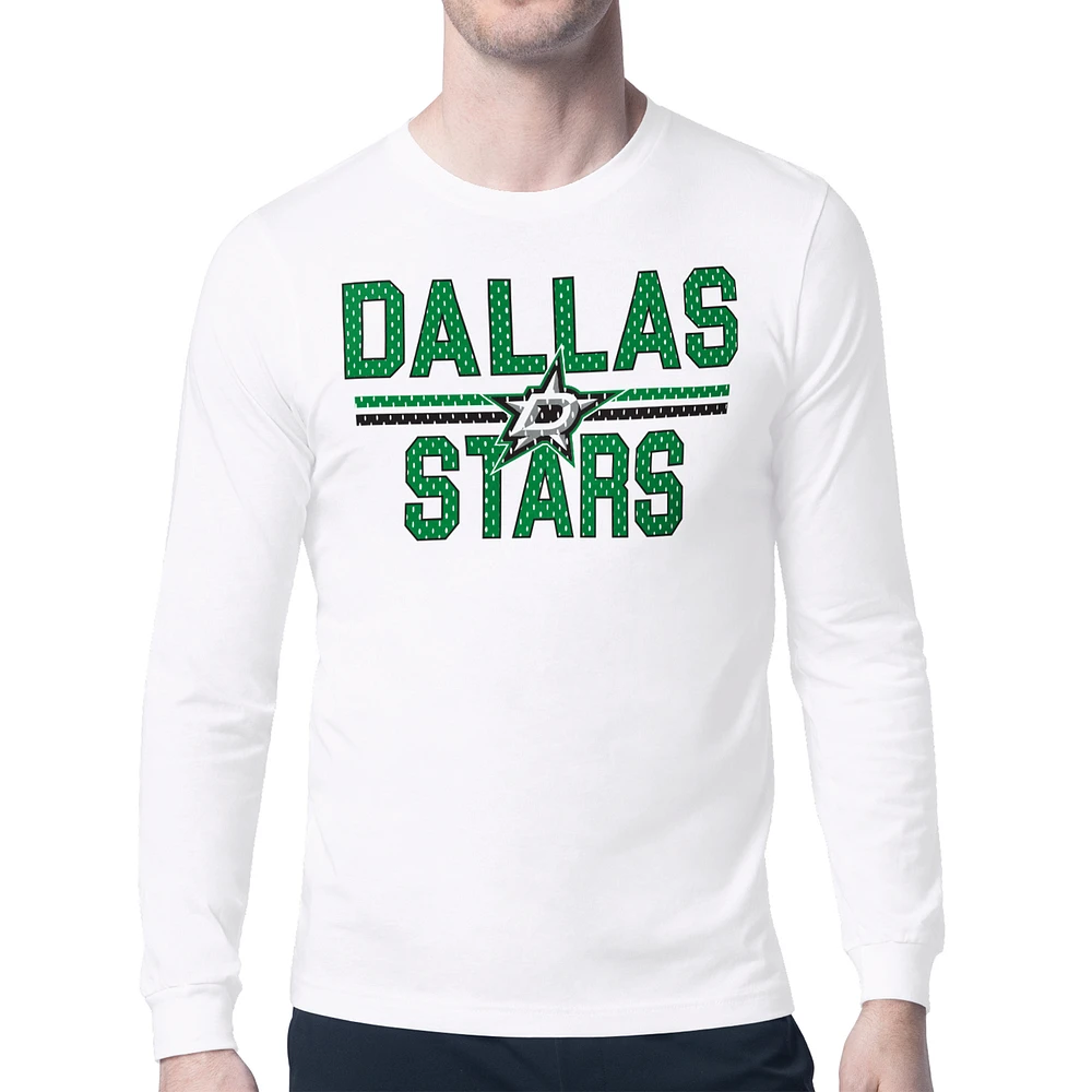 Men's Starter White Dallas Stars Mesh Look Team Name Long Sleeve T-Shirt