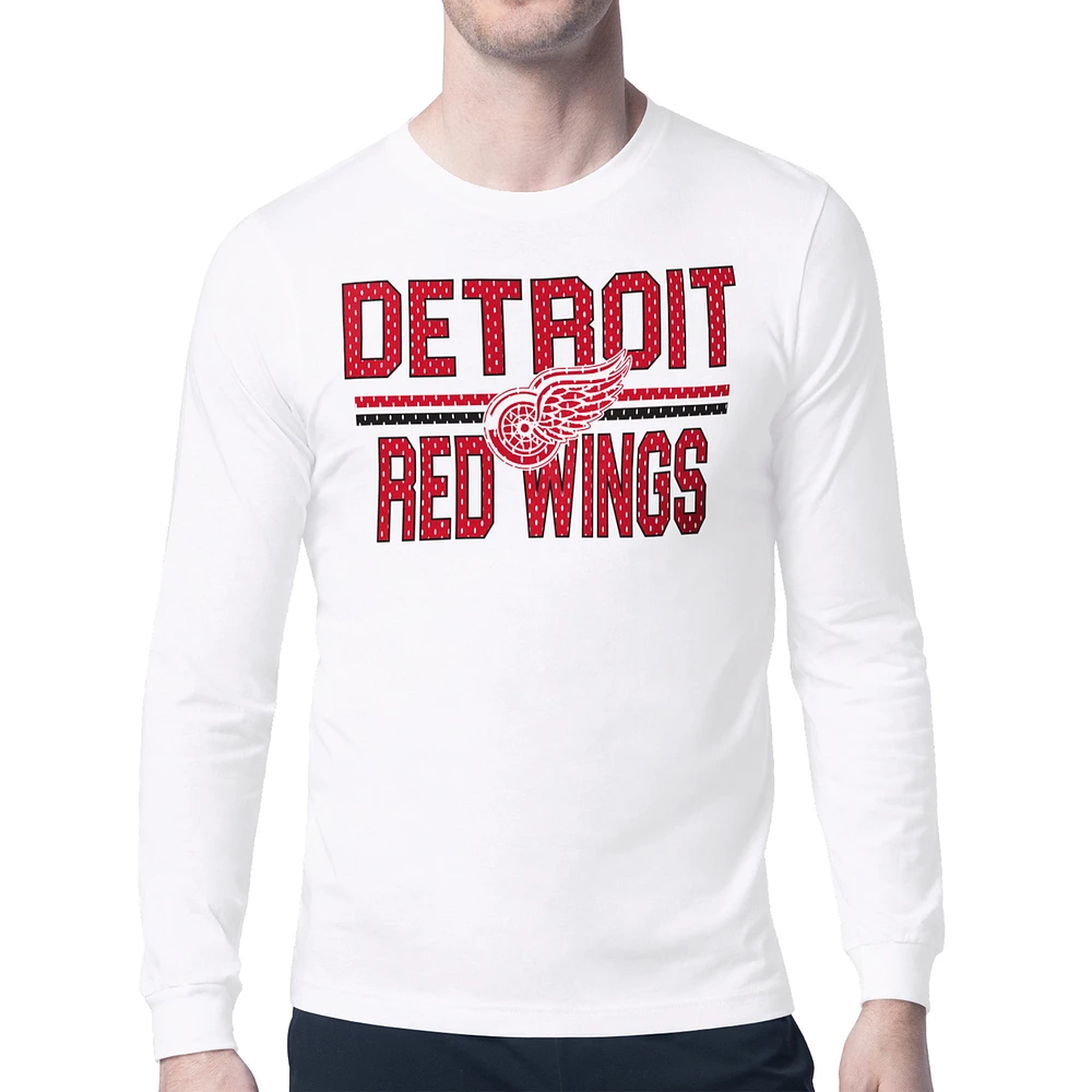 Men's Starter White Detroit Red Wings Mesh Look Team Name Long Sleeve T-Shirt
