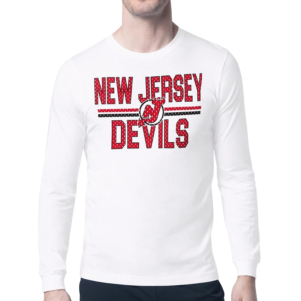 Men's Starter White New Jersey Devils Mesh Look Team Name Long Sleeve T-Shirt