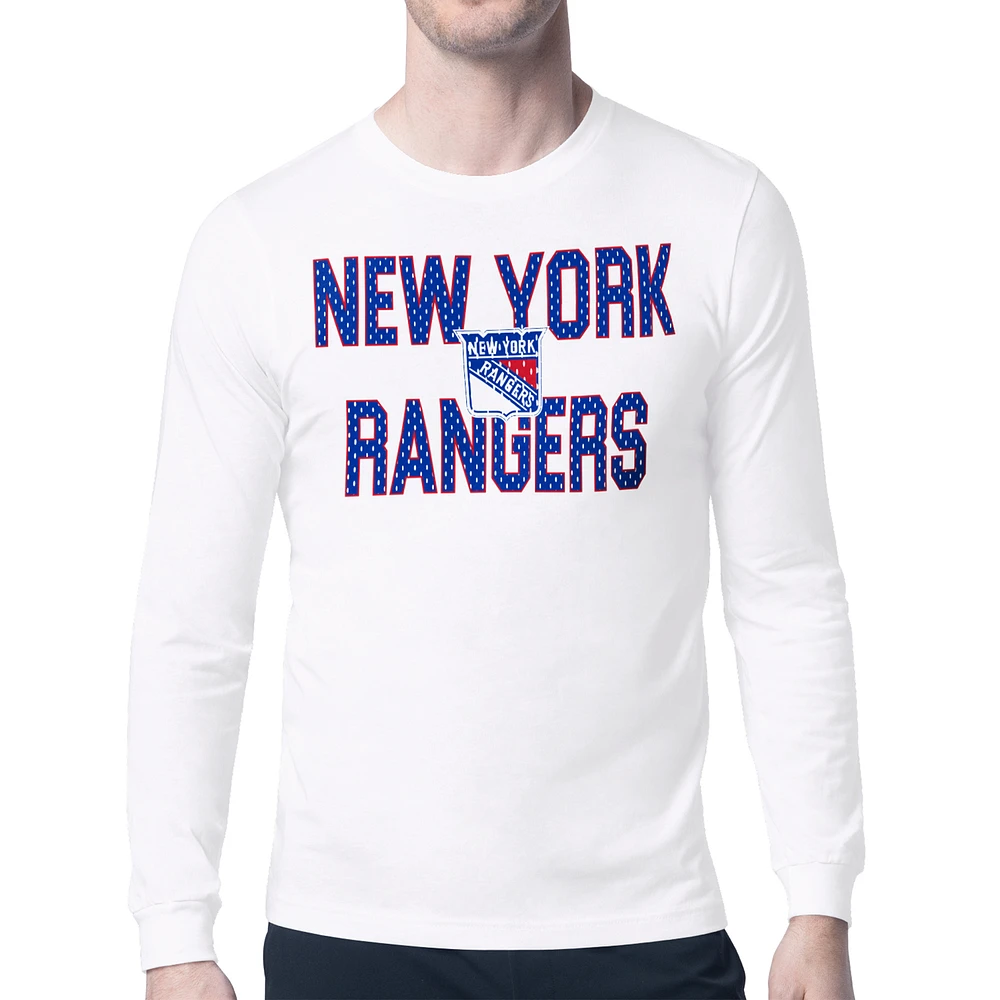 Men's Starter White New York Rangers Mesh Look Team Name Long Sleeve T-Shirt