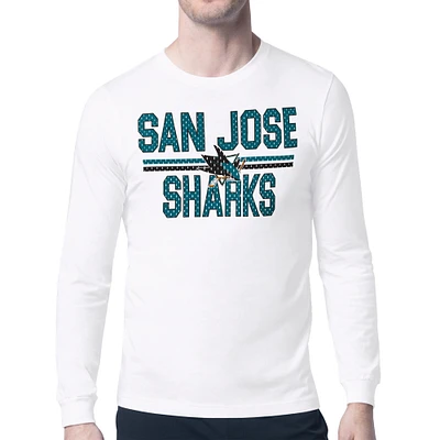 Men's Starter White San Jose Sharks Mesh Look Team Name Long Sleeve T-Shirt