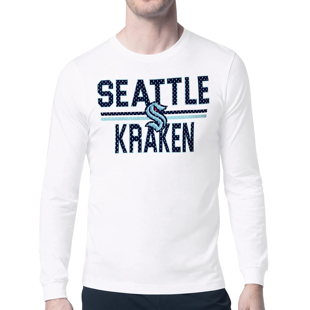 Men's Starter White Seattle Kraken Mesh Look Team Name Long Sleeve T-Shirt