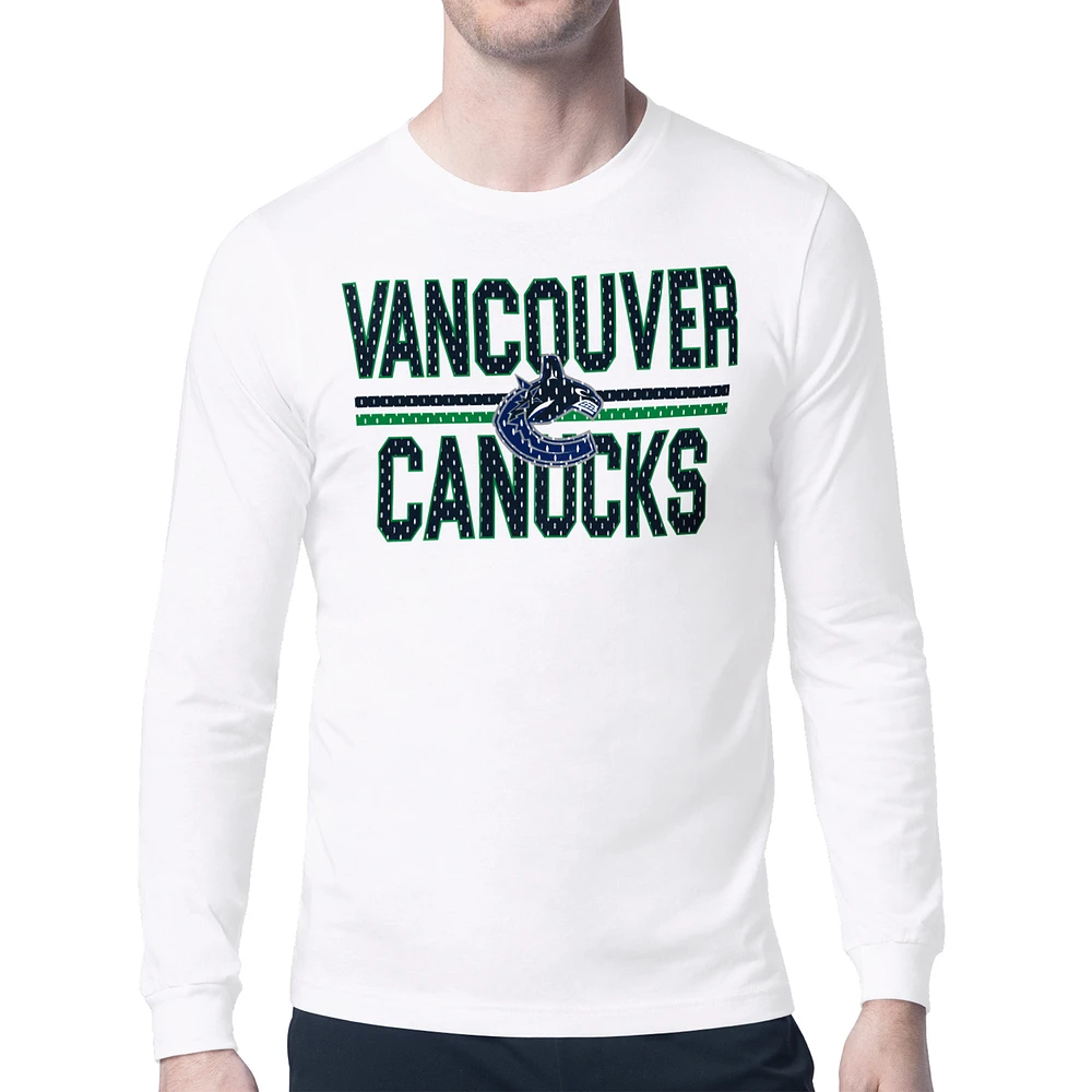 Men's Starter White Vancouver Canucks Mesh Look Team Name Long Sleeve T-Shirt