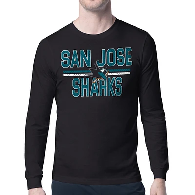 Men's Starter Black San Jose Sharks Mesh Look Team Name Long Sleeve T-Shirt