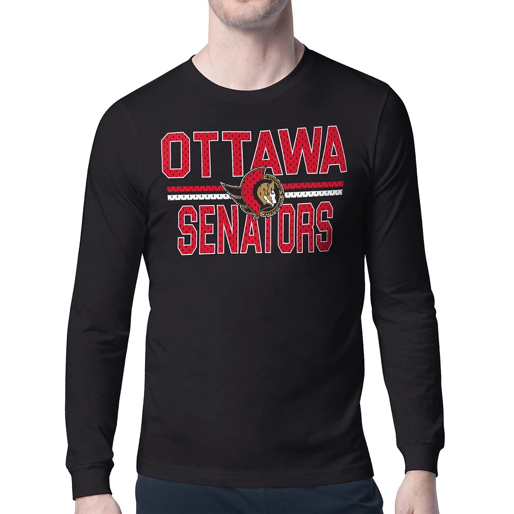 Men's Starter Black Ottawa Senators Mesh Look Team Name Long Sleeve T-Shirt