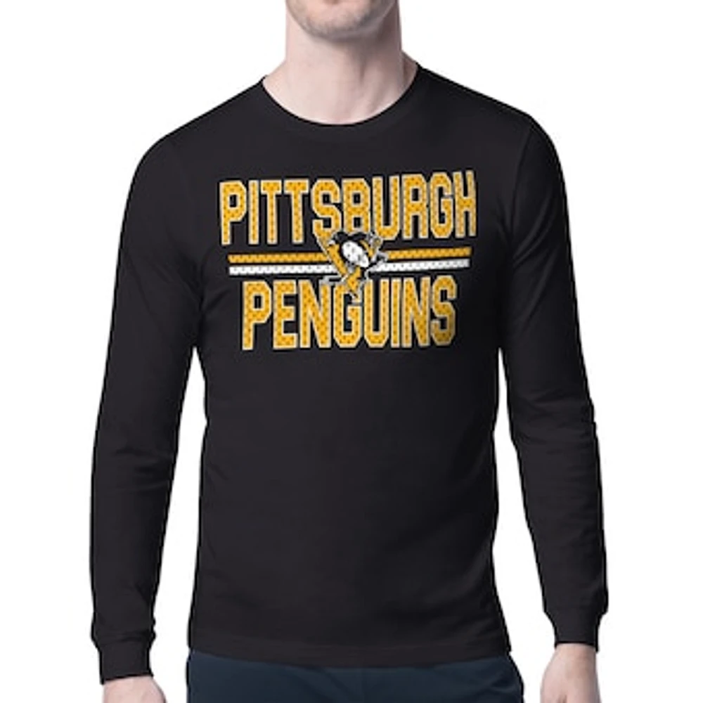 Men's Starter Pittsburgh Penguins Mesh Look Team Name Long Sleeve T-Shirt
