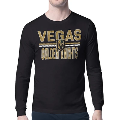 Men's Starter Black Vegas Golden Knights Mesh Look Team Name Long Sleeve T-Shirt