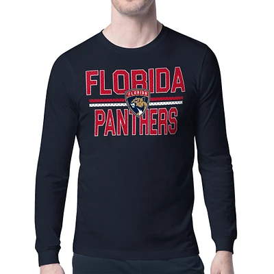 Men's Starter Navy Florida Panthers Mesh Look Team Name Long Sleeve T-Shirt