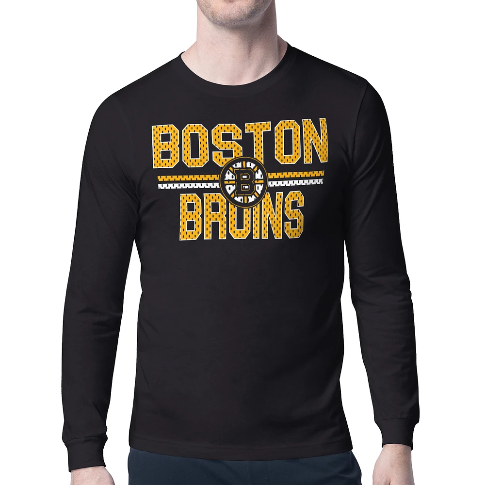 Men's Starter Black Boston Bruins Mesh Look Team Name Long Sleeve T-Shirt