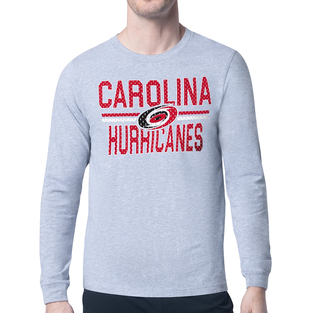 Men's Starter Heather Gray Carolina Hurricanes Mesh Look Team Name Logo Long Sleeve T-Shirt