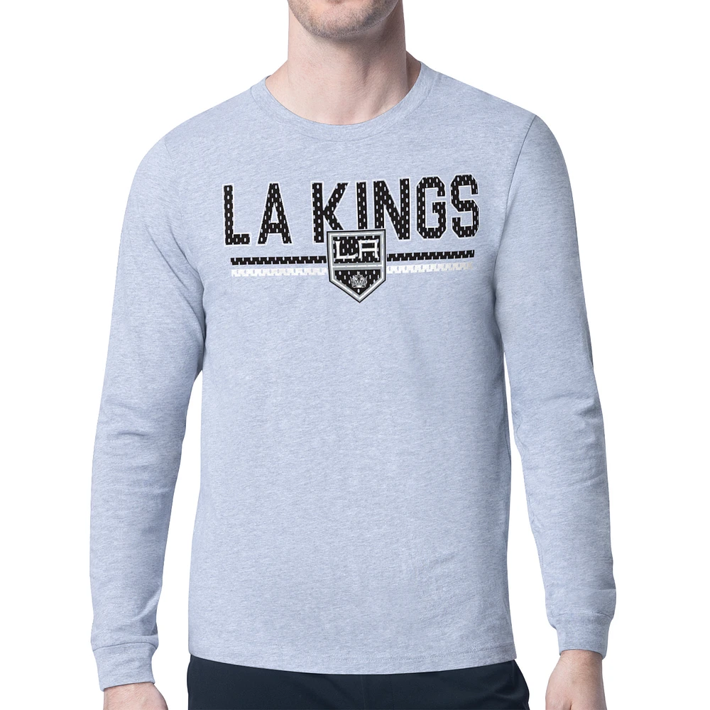 Men's Starter Heather Gray Los Angeles Kings Mesh Look Team Name Logo Long Sleeve T-Shirt